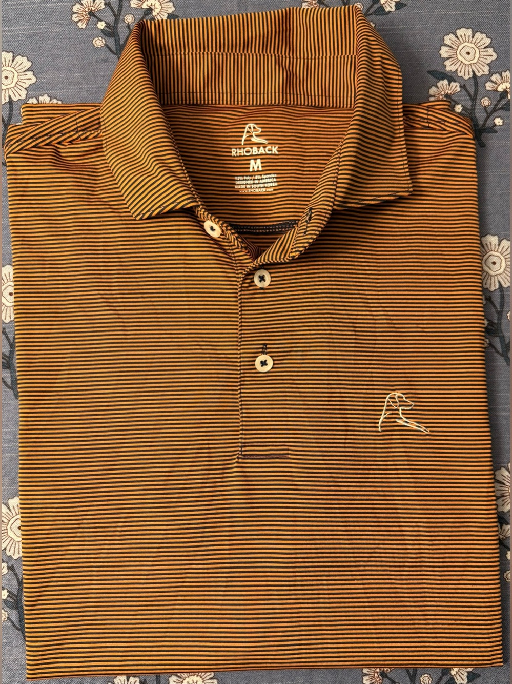 Rhoback The Birdie Performance Polo – Men’s Size L – Copper/White Striped – EUC